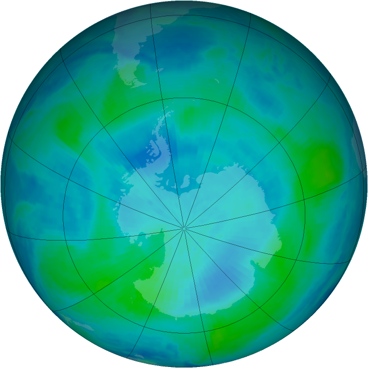 Antarctic ozone map for 22 February 2000